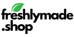 Logo of 'freshlymade.shop' with a green leaf on a white background