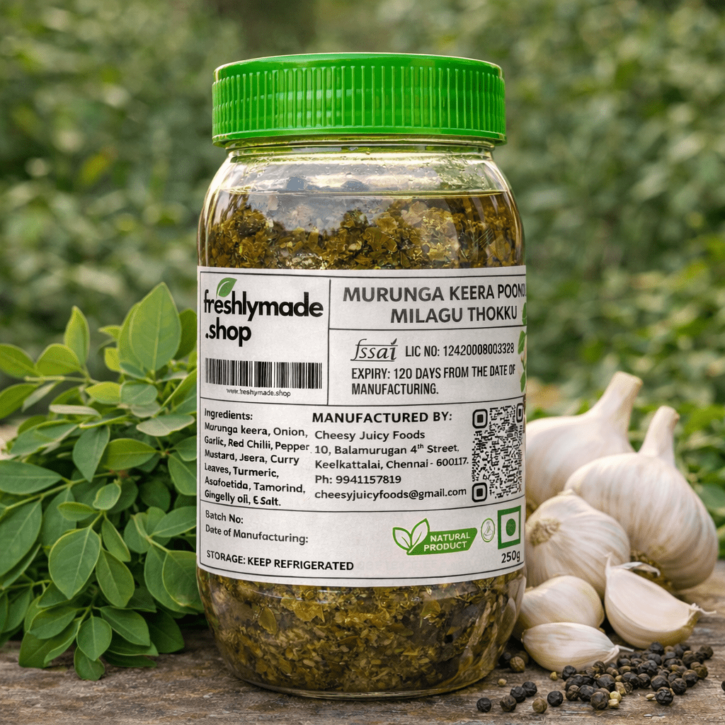 Murunga Keera Poondu Milagu Thokku 250g - FreshlyMade.shop by Cheesy Juicy Foods
